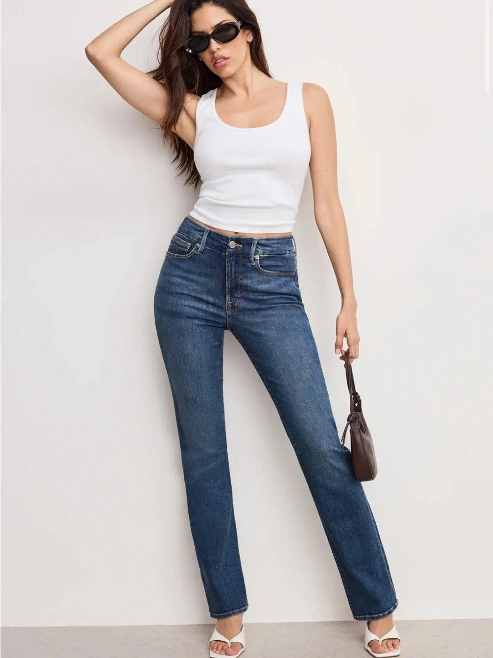 Good American Straight Leg Jeans in Dark Blue Wash size 8 - Picture 1 of 9